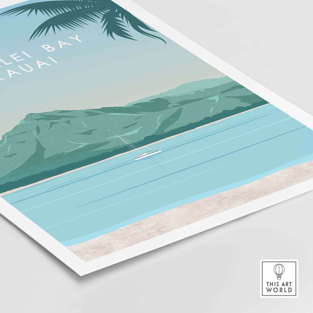 Kauai Print Wall Art Poster featuring Hanalei Bay, inspired by vintage travel art, perfect for home decor.