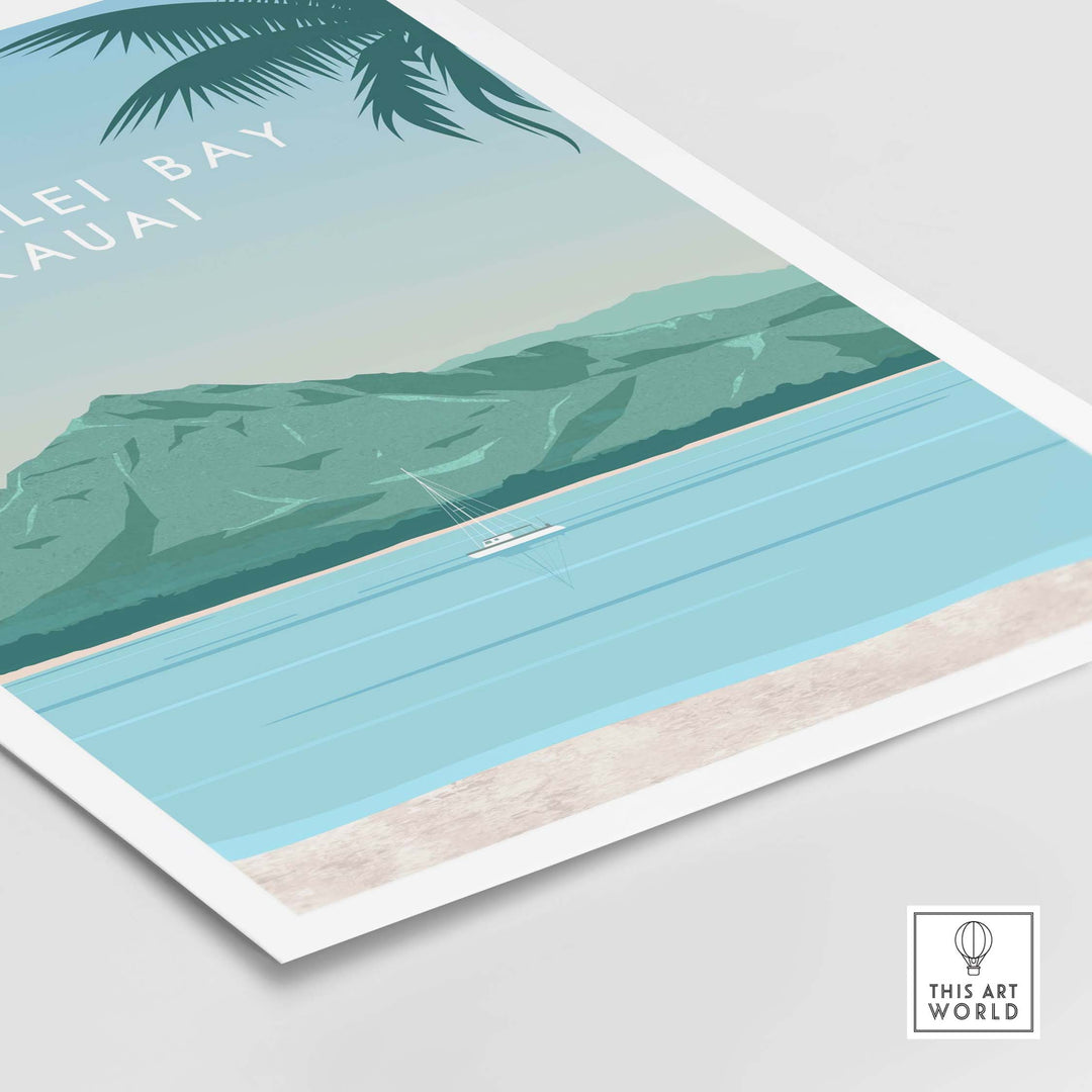 Kauai Print Wall Art Poster featuring Hanalei Bay, inspired by vintage travel art, perfect for home decor.