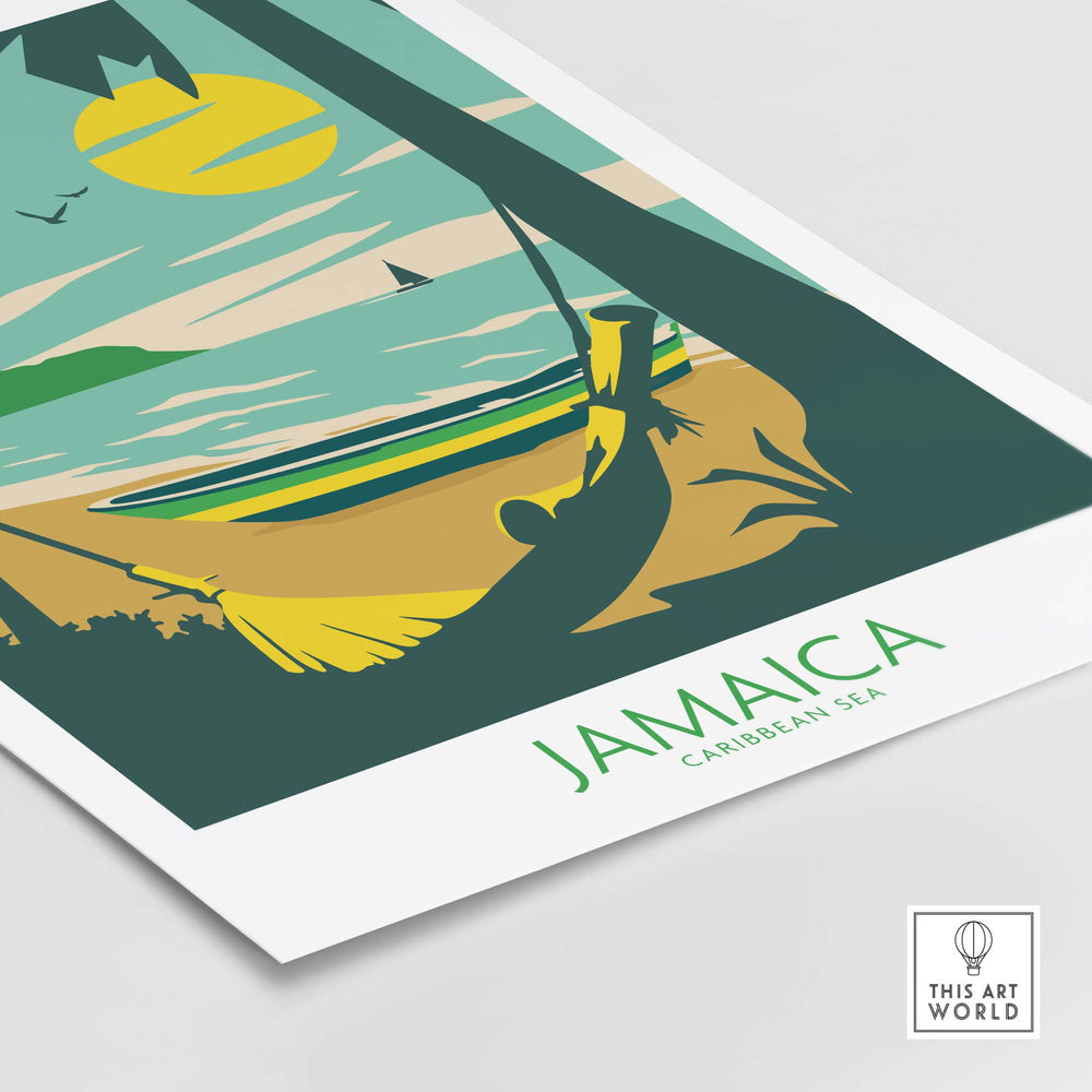 Jamaica Retro Poster featuring Caribbean Sea with vibrant colors and a vintage design, perfect for travel enthusiasts.