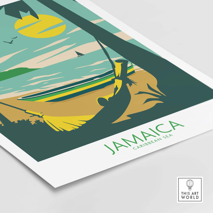 Jamaica Retro Poster featuring Caribbean Sea with vibrant colors and a vintage design, perfect for travel enthusiasts.