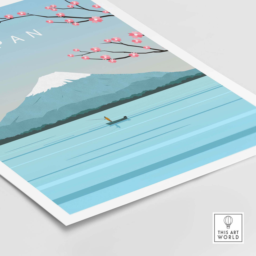 Japan Print Wall Art featuring Mount Fuji and cherry blossoms, perfect for home or office decor.