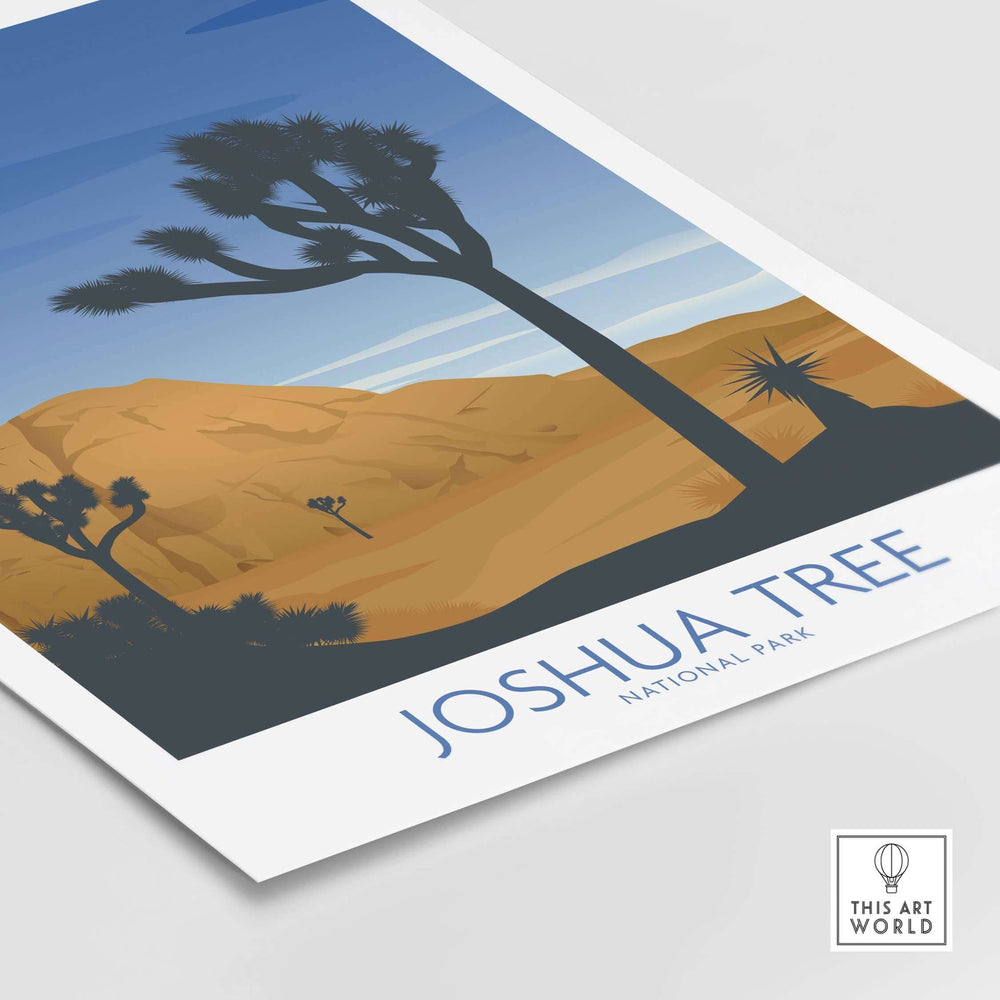 Joshua Tree National Park art print featuring minimalist design with desert landscape and iconic Joshua trees.