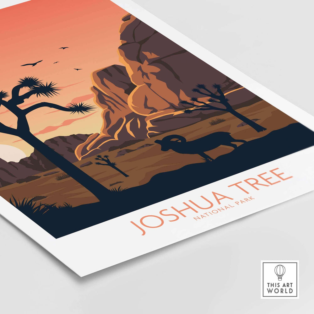 Minimalist Joshua Tree National Park poster featuring desert landscape and iconic Joshua trees.