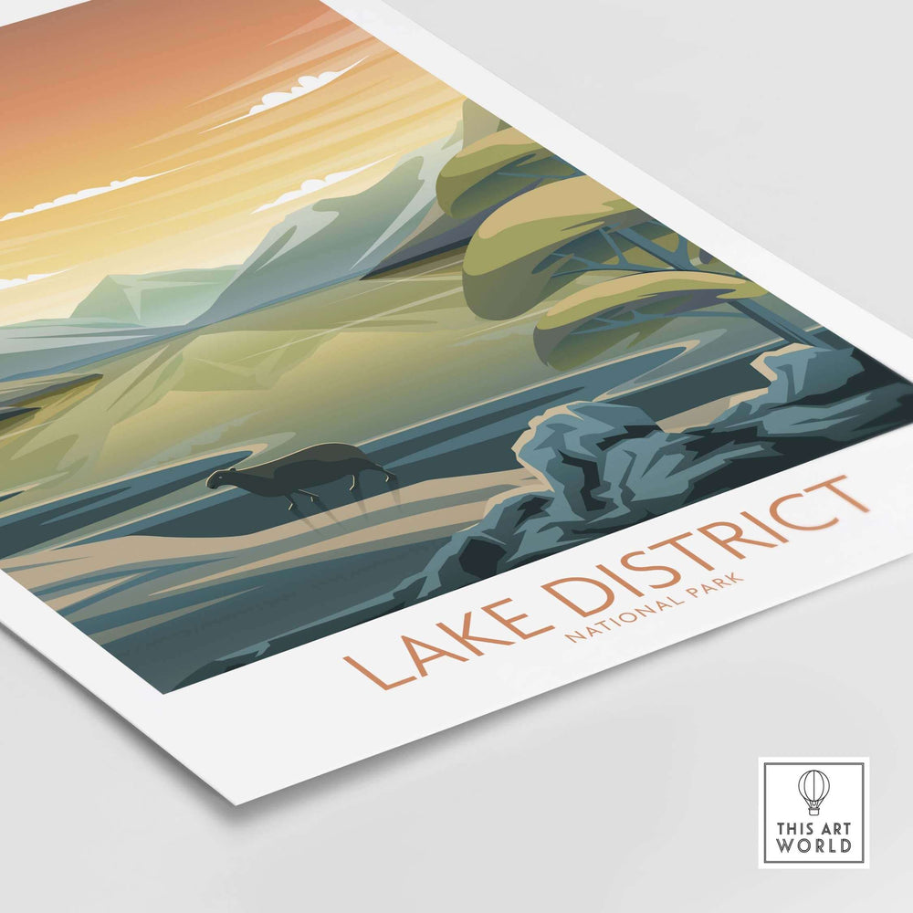 Lake District National Park poster art print featuring a serene landscape and minimalist design.