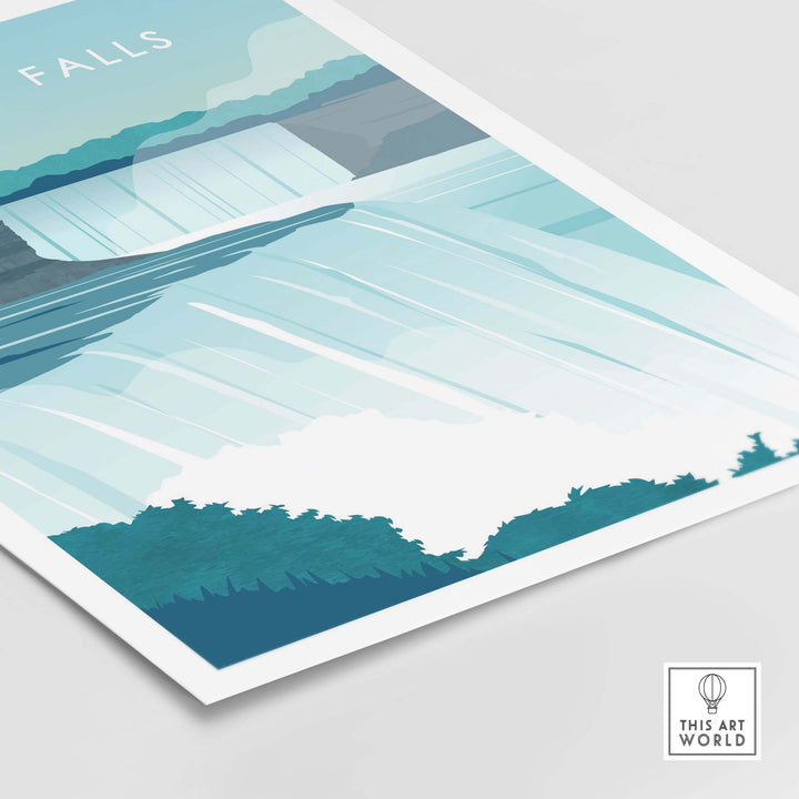 Niagara Falls Print Wall Art Poster featuring a serene blue landscape inspired by vintage travel art.