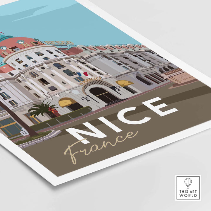 Nice France print poster wall art showcasing vintage architecture and nostalgic travel vibes.