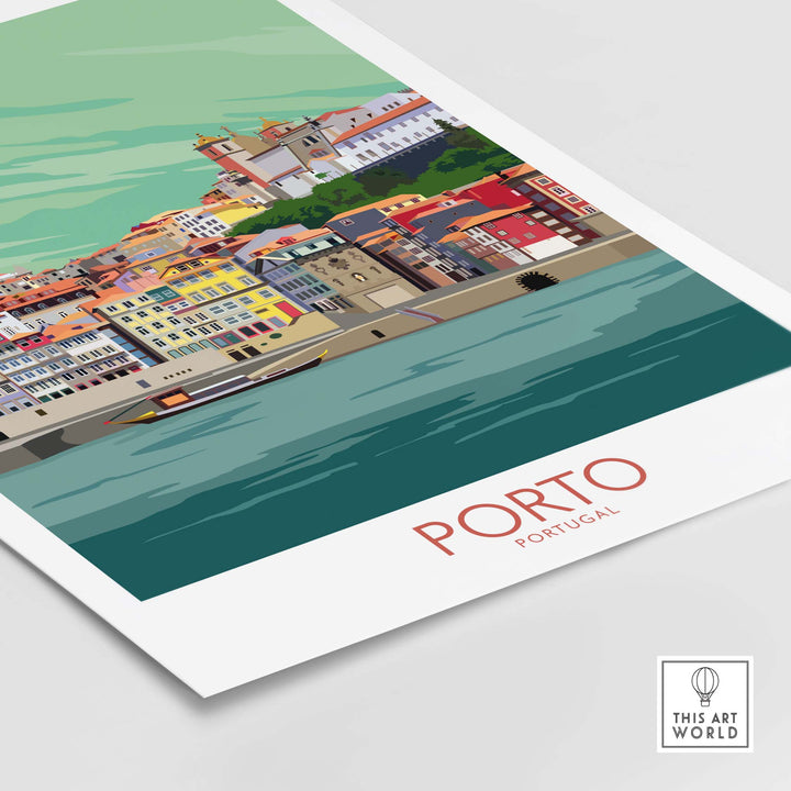 Porto Portugal travel poster showcasing vibrant cityscape and river, perfect for home or office decor.