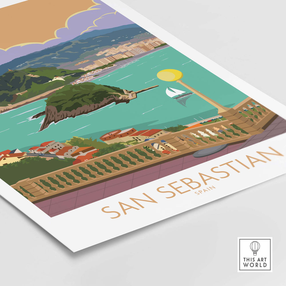 San Sebastian poster print showcasing coastal views and vintage travel art style.