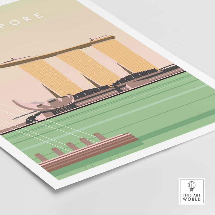 Vintage-inspired Singapore poster print featuring iconic city skyline and vibrant colors.