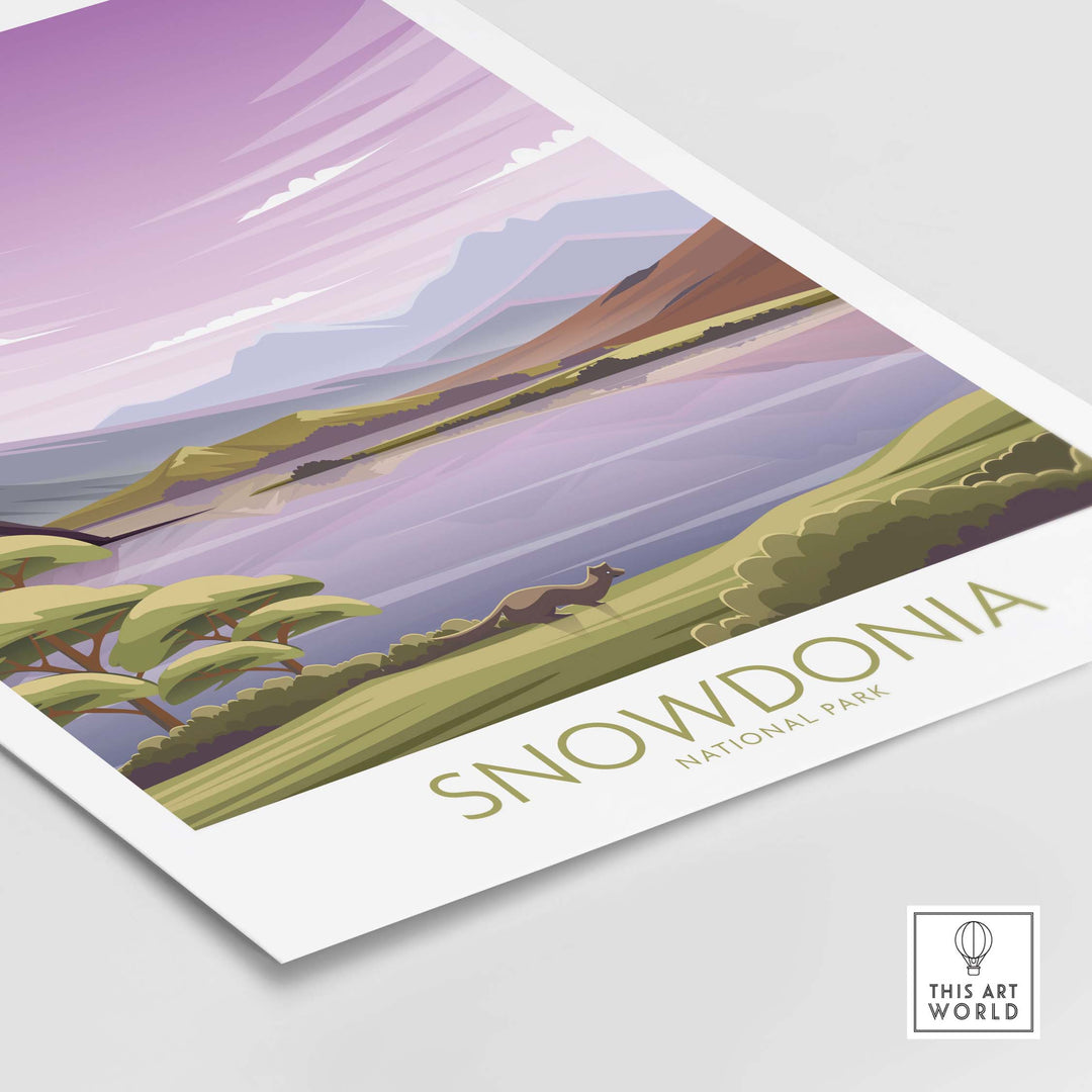 Minimalist Snowdonia National Park poster art print featuring scenic landscape and modern design.