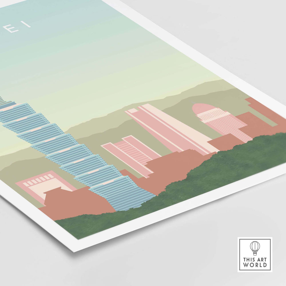 Taipei Poster Taiwan Print featuring iconic skyline and vintage design, perfect for home or office wall art.