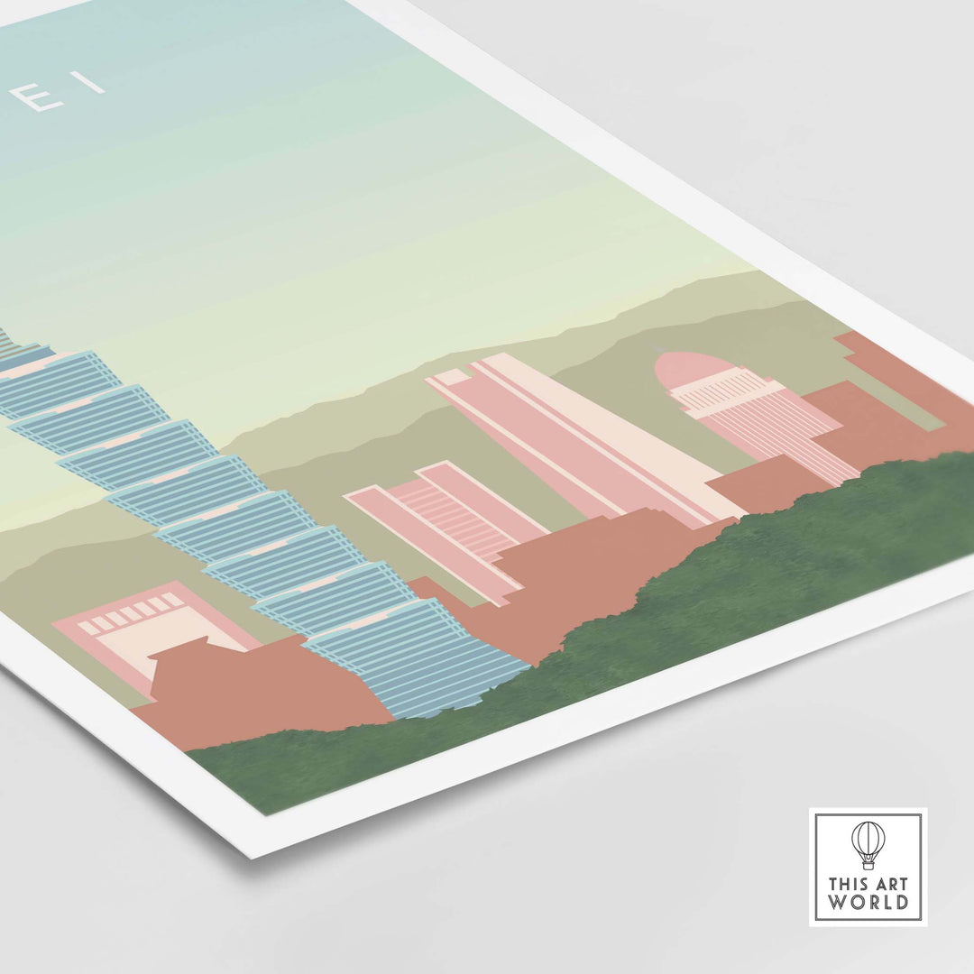 Taipei Poster Taiwan Print featuring iconic skyline and vintage design, perfect for home or office wall art.