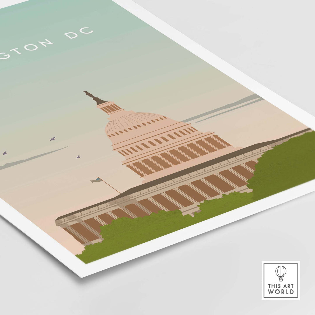 Washington DC poster print featuring the Capitol building, designed for stylish home or office decor.
