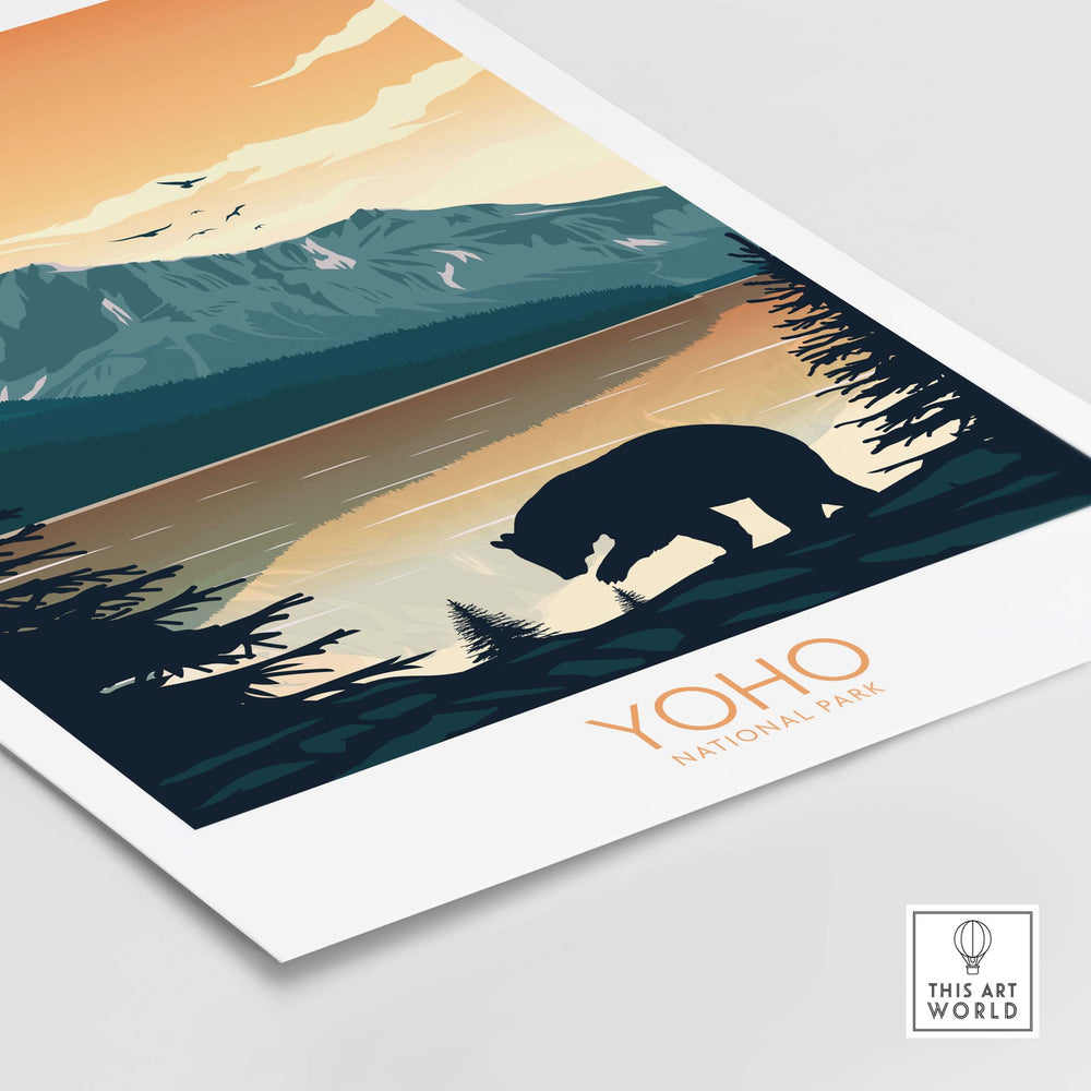 Yoho National Park art print featuring a bear silhouette against a mountain landscape in minimalist design.