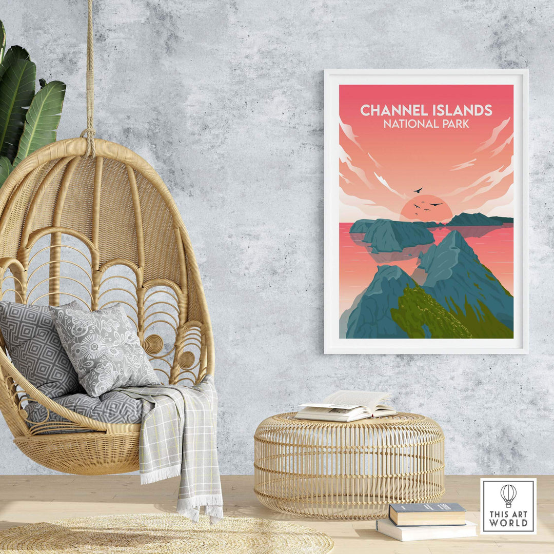 Channel Islands National Park poster in a modern home setting, featuring minimalistic design and vibrant colors.