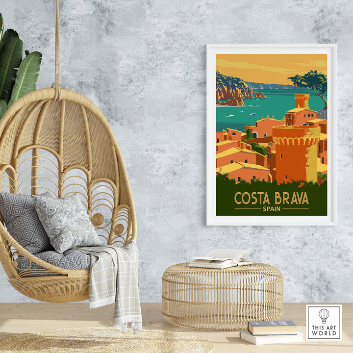 Costa Brava Print Spain displayed in a modern home setting, featuring vibrant colors and minimalist design.