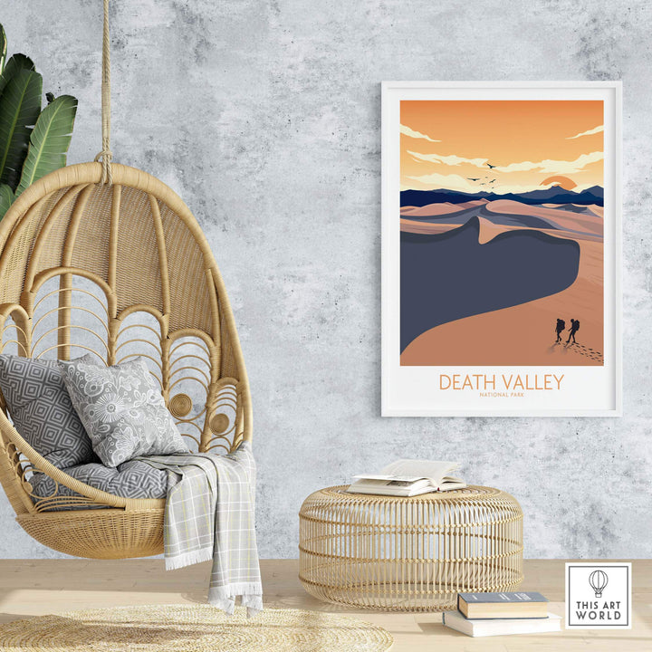 Death Valley National Park poster framed, showcasing minimalist art in a stylish home setting.