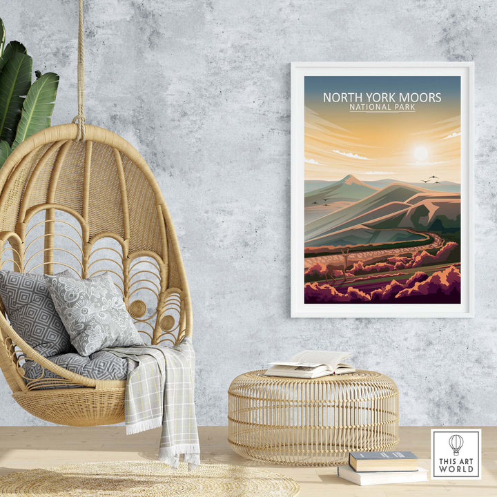 North York Moors National Park poster in a stylish home setting, featuring minimalist landscape design and natural decor.