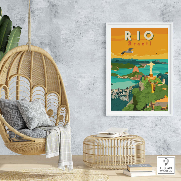 Rio Brazil wall art print featuring Christ the Redeemer, modern minimalist decor for home or office.