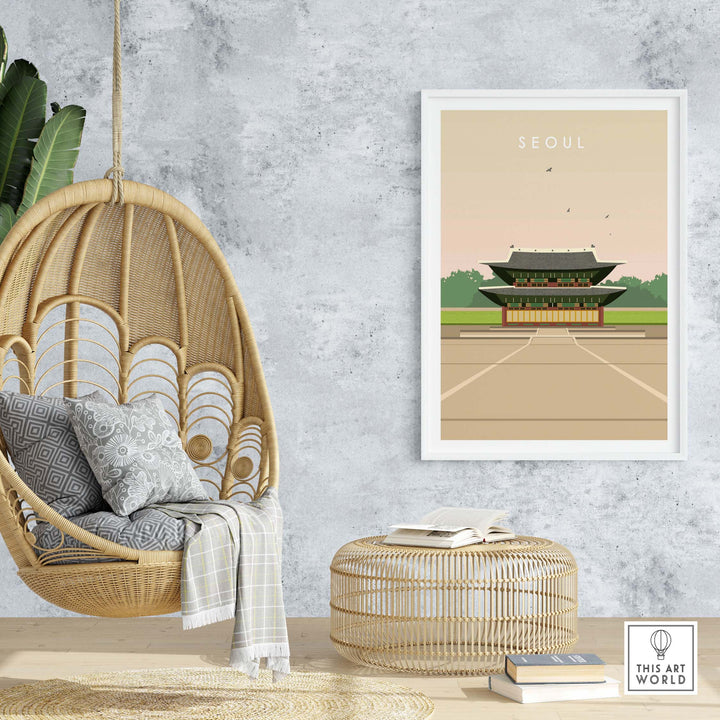 Seoul Poster Print showcasing traditional architecture, stylish wall art for home or office decor.