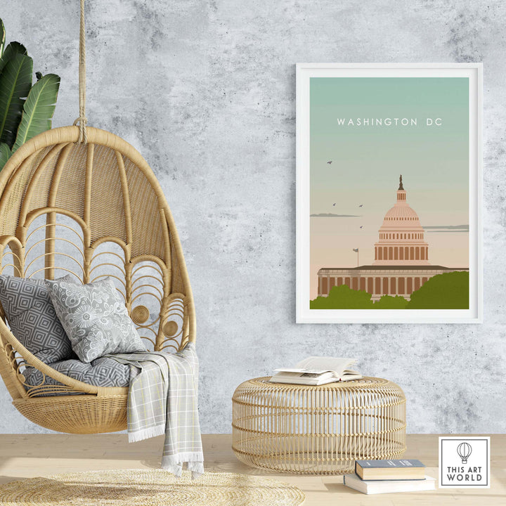 Washington DC Poster Print featuring the Capitol building, stylish wall art for home or office decor.