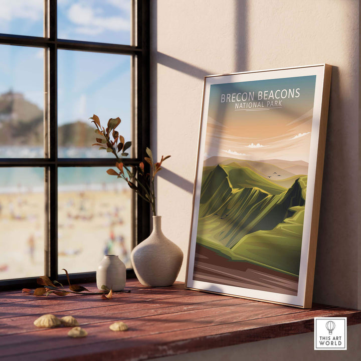 Brecon Beacons National Park poster displayed in a stylish interior, capturing nature's beauty in minimalist art.