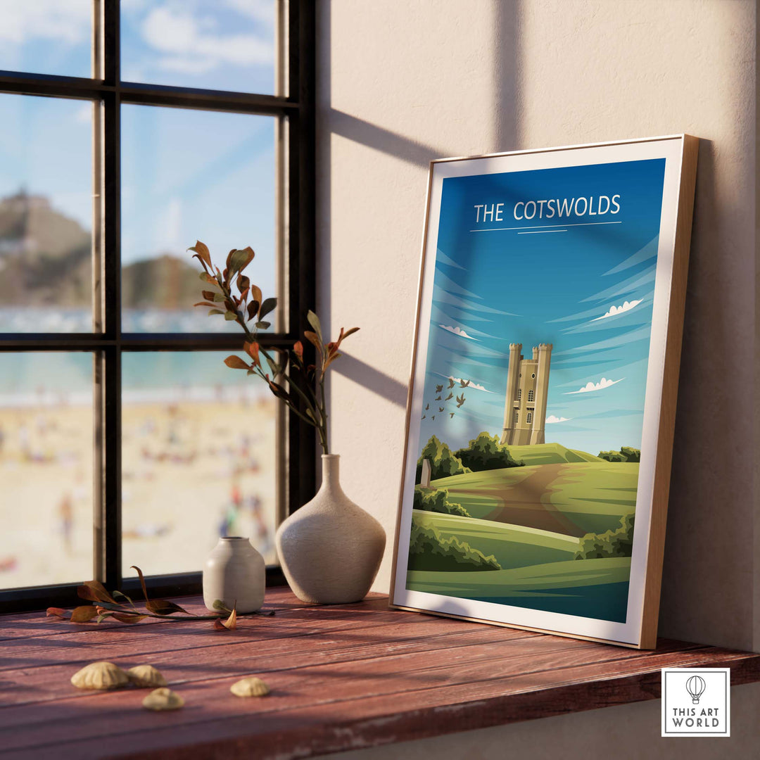 The Cotswolds Poster featuring a minimalist design, framed with nature scenery, perfect for stylish home decor.