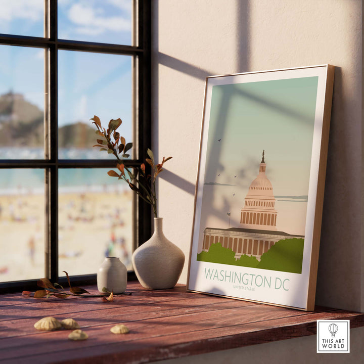 Washington DC Wall Art Print featuring the Capitol Building in a stylish home decor setting.