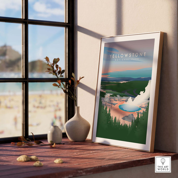 Framed Yellowstone National Park Art print showcasing scenic landscapes and vintage style by This Art World.