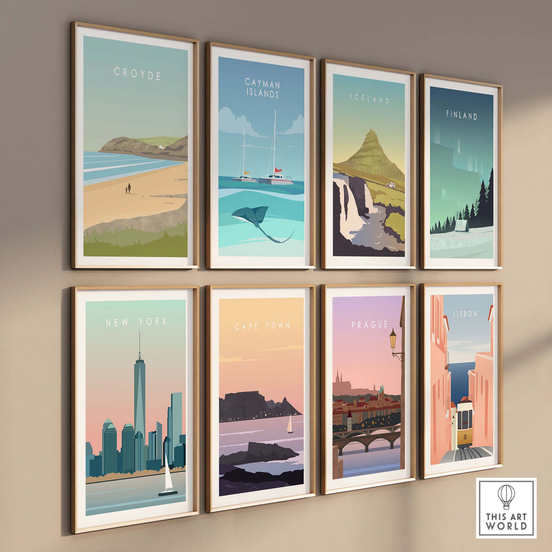 Croyde Poster Print Wall Art showcasing vintage travel destinations in stylish framed designs.