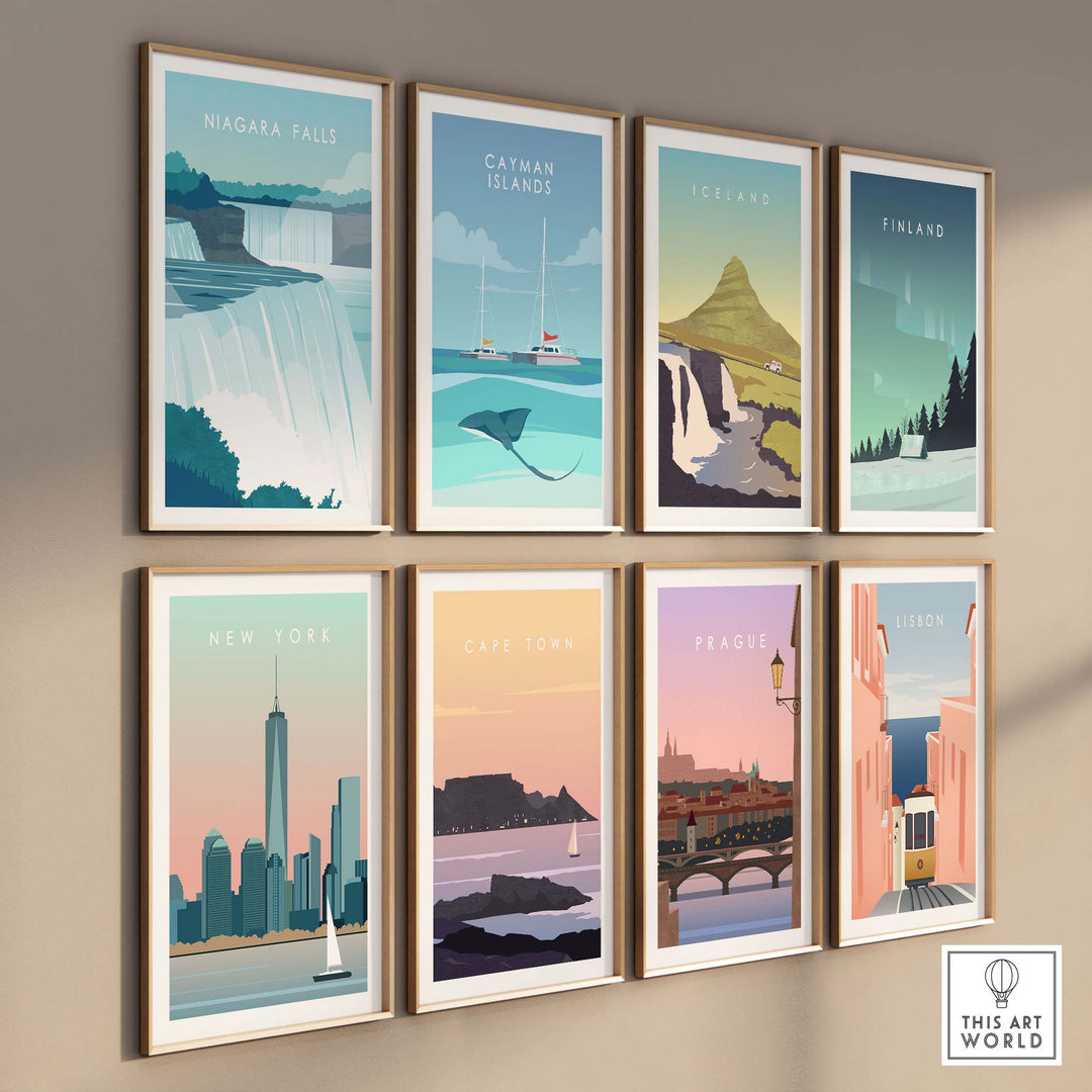 Niagara Falls print wall art poster collection featuring vintage-style travel designs for home decor.