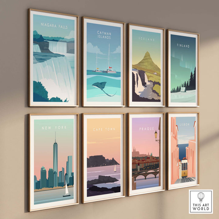 Niagara Falls print wall art poster collection featuring vintage-style travel designs for home decor.