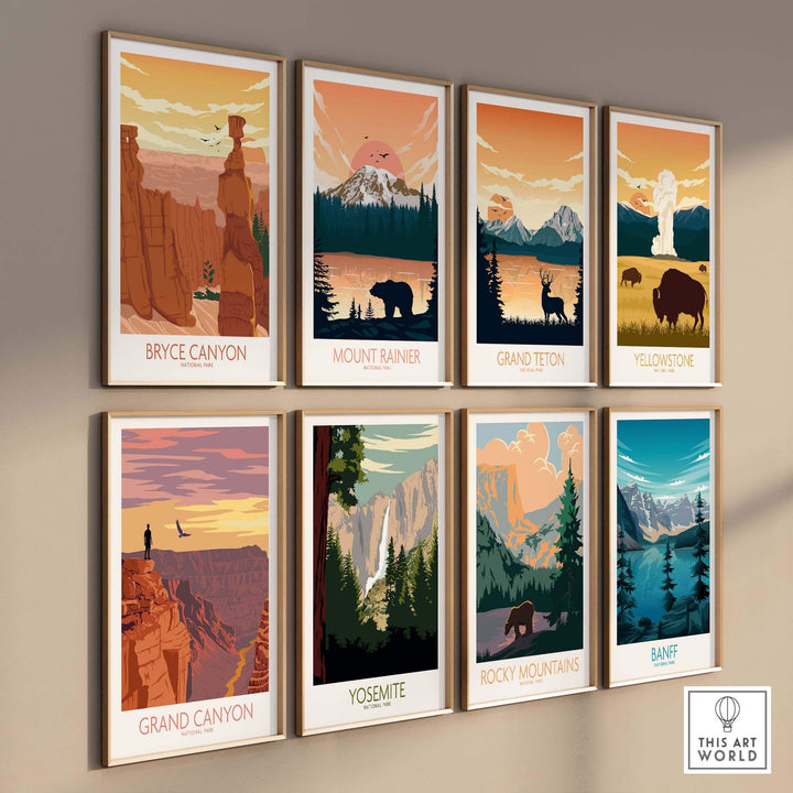 Gallery of national park art prints featuring Bryce Canyon, Mount Rainier, Grand Teton, and more.