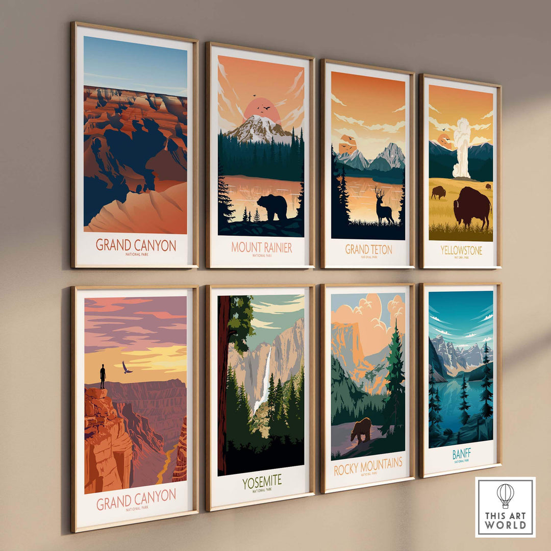 Grand Canyon National Park art print collection featuring vintage-inspired minimalist designs for stylish wall decor.