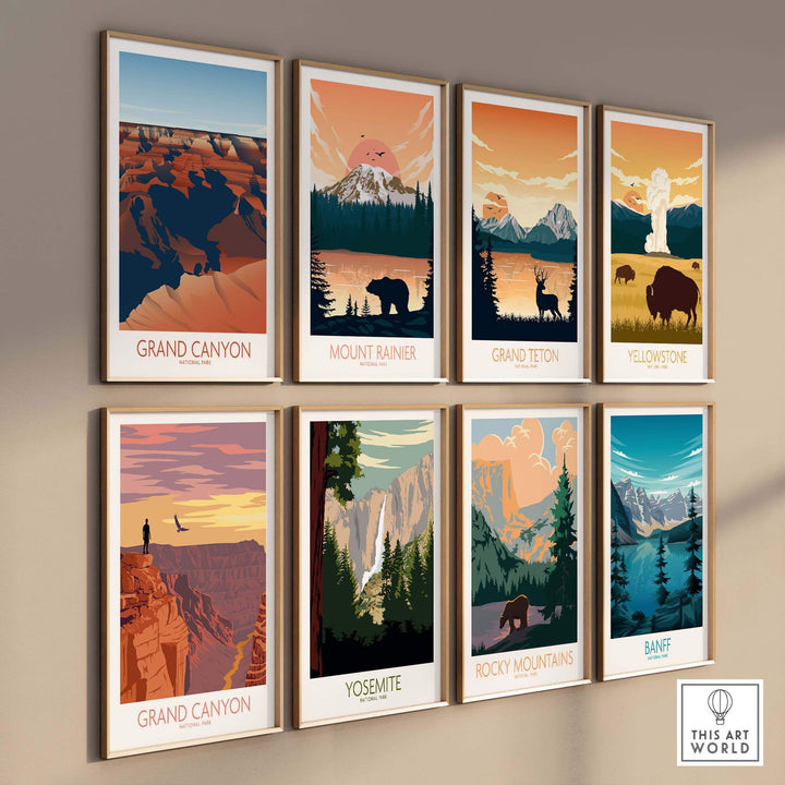 Grand Canyon National Park art print collection featuring vintage-inspired minimalist designs for stylish wall decor.