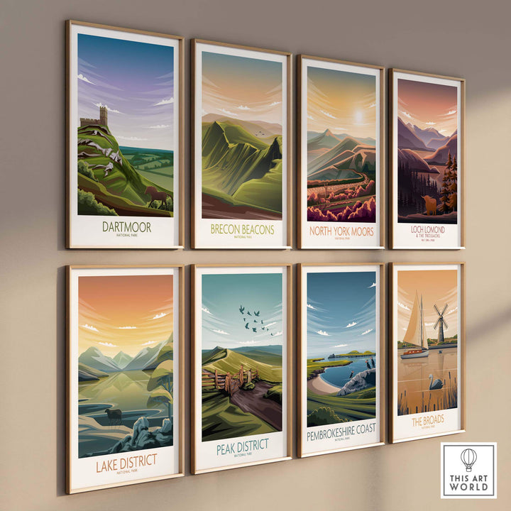 Collection of National Park art prints featuring Dartmoor, Brecon Beacons, North York Moors, and more.