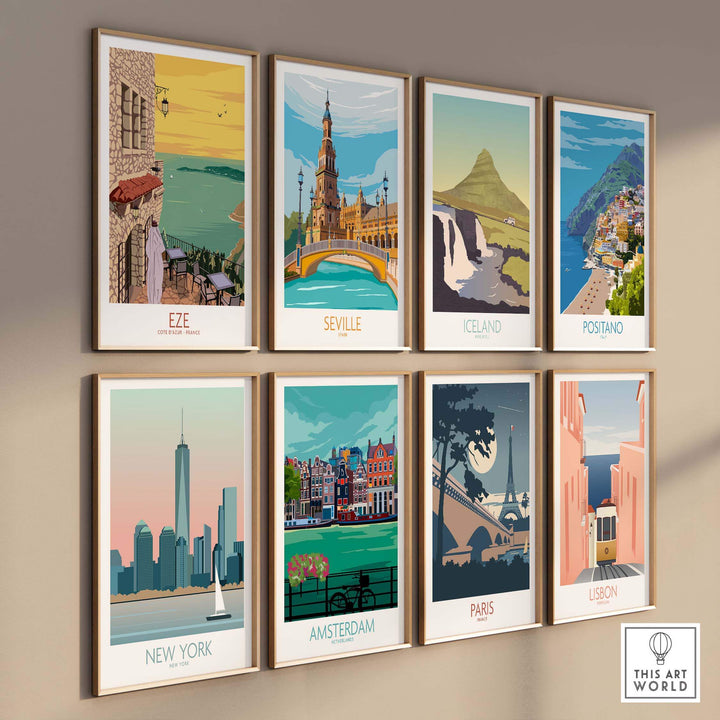 Eze Print France travel poster collection showcasing vibrant art of famous cities and landmarks.