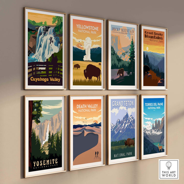 Cuyahoga Valley National Park poster art collection showcasing vintage-style prints of national parks.