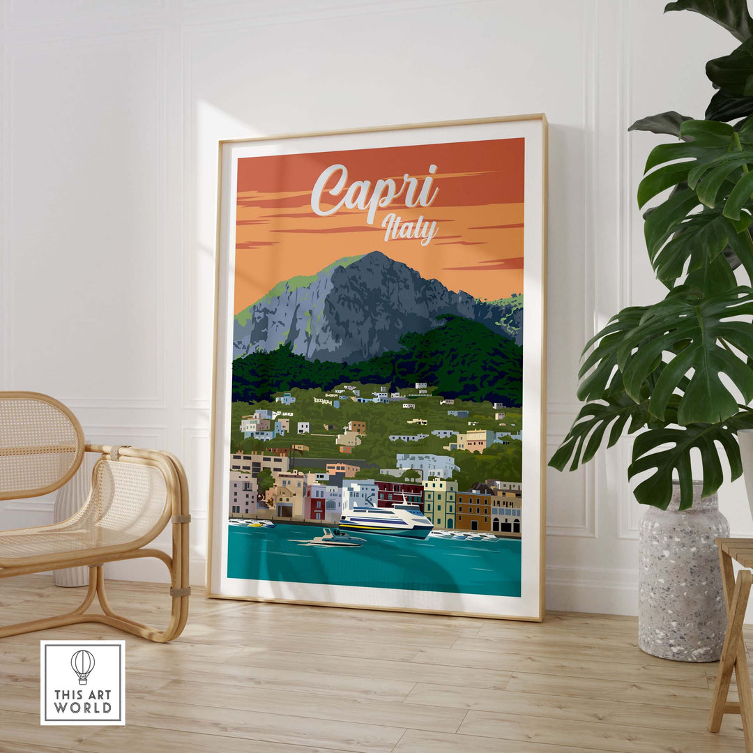 Capri Italy poster print wall art featuring scenic views and vibrant colors, perfect for home decor.