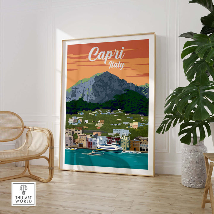 Capri Italy poster print wall art featuring scenic views and vibrant colors, perfect for home decor.