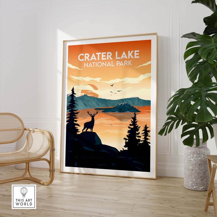 Crater Lake National Park print showcasing a minimalist design, perfect for home or office decor.