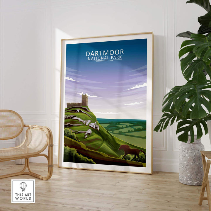 Dartmoor National Park poster in a minimalist style, beautifully framed, showcasing nature and outdoor beauty.