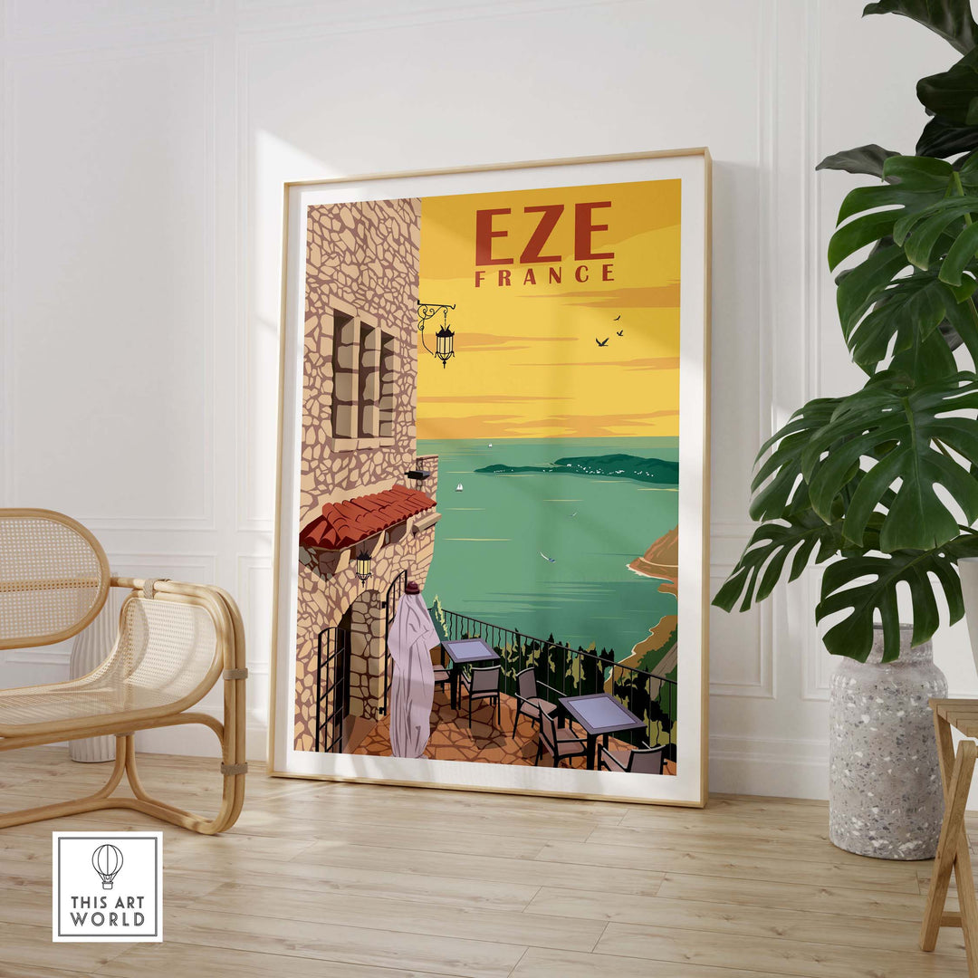 Eze France poster print wall art showcasing scenic coastline and vintage style decor.