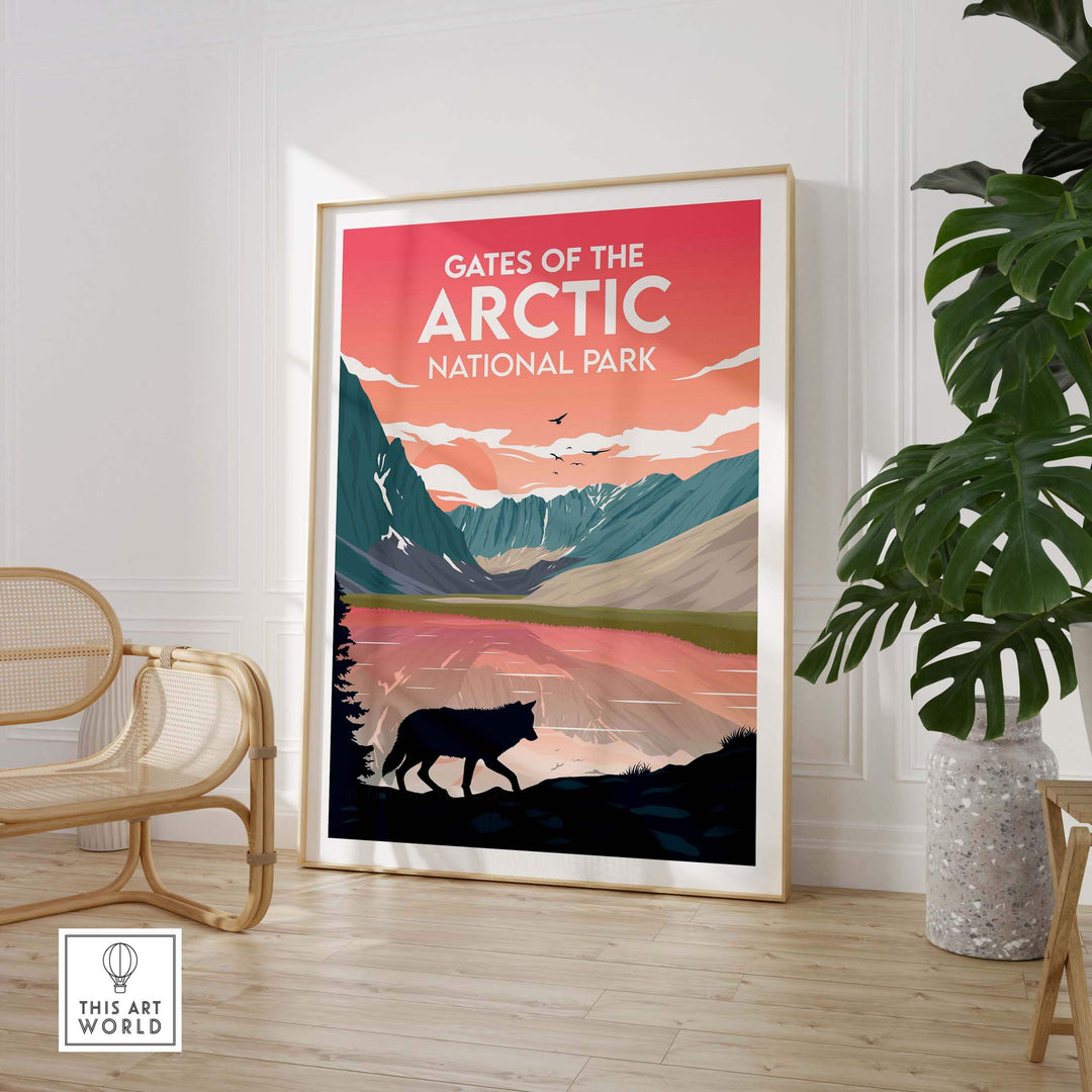 Gates of the Arctic National Park poster in a modern living room with stylish decor.