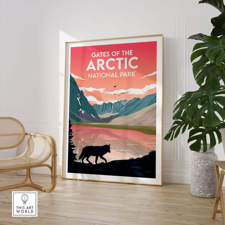 Gates of the Arctic National Park poster in a modern living room with stylish decor.