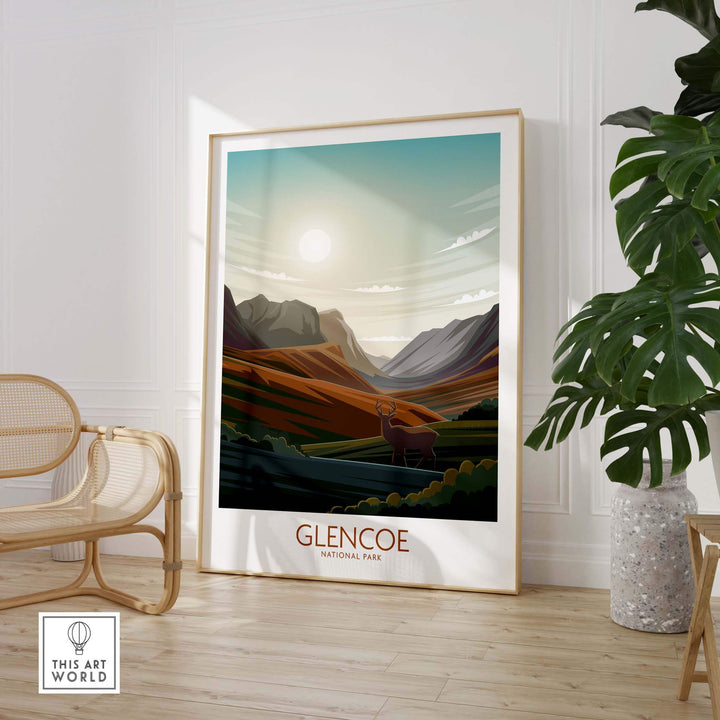 Glencoe National Park art print featuring minimalist landscape design, perfect for home or office decor.
