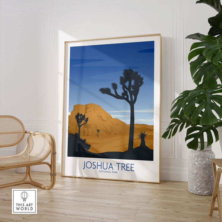 Joshua Tree National Park art print in minimalist style, framed and displayed in a stylish interior.