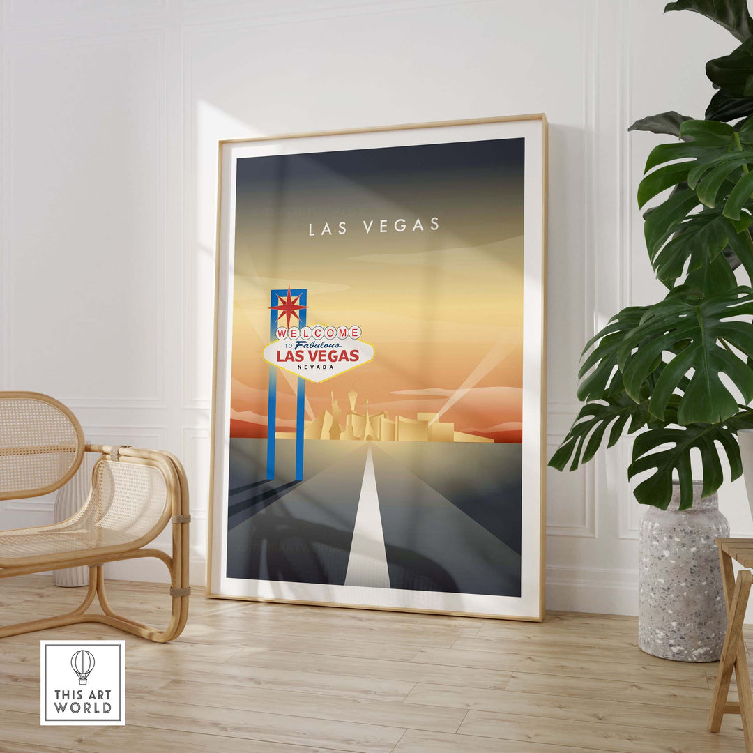 Las Vegas Wall Art Poster featuring the iconic Welcome to Fabulous Las Vegas sign in a stylish framed design.