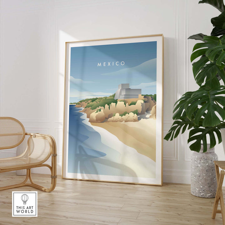 Mexico Wall Art Poster showcasing a coastal scene, perfect for adding vintage travel vibes to your home decor.