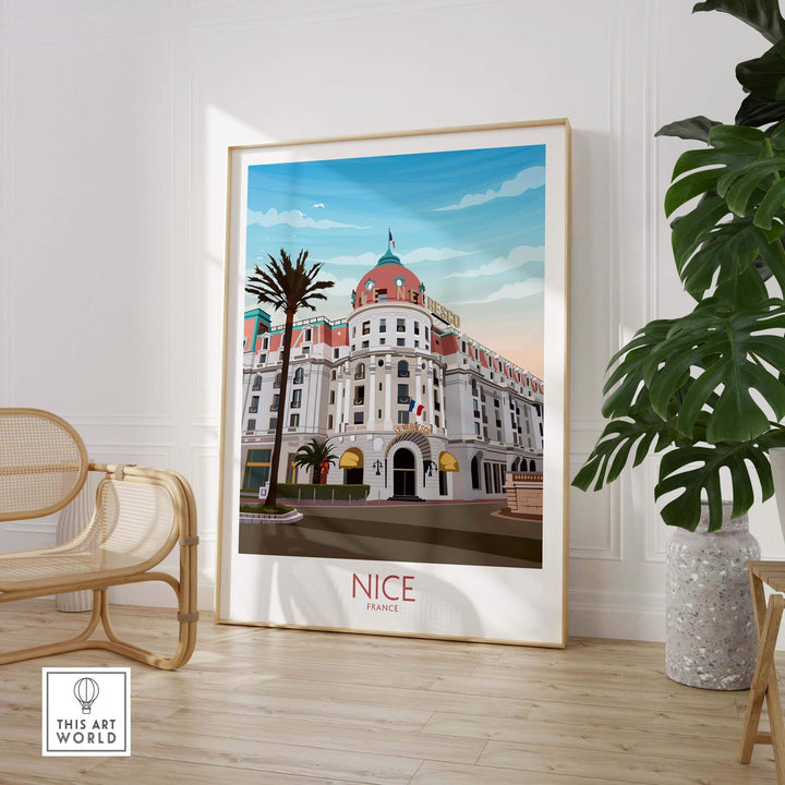Nice France Travel Print featuring a vintage-style illustration of a historic building in Nice.